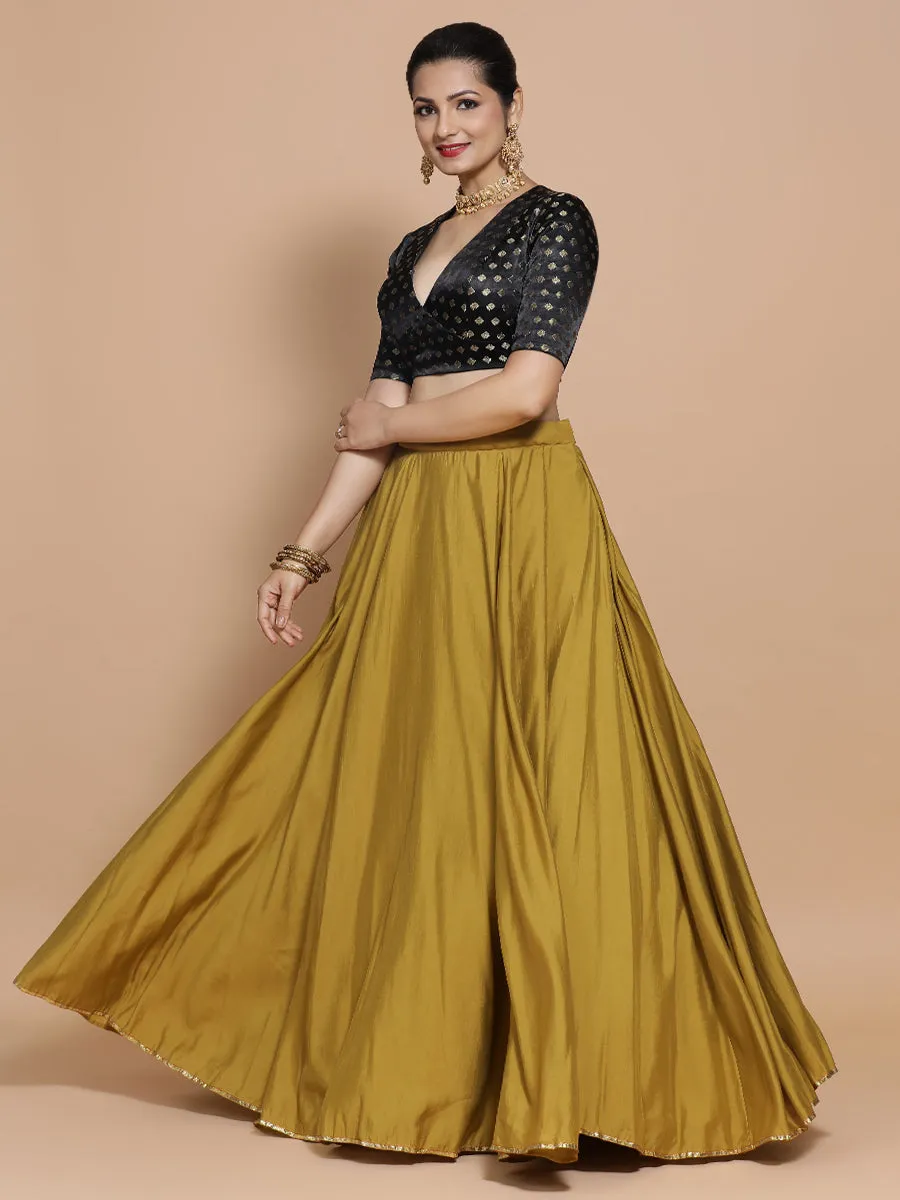 Nida x Tyohaar | Elbow Sleeves Satin Viscose Saree Blouse in Black Butta Fabric
