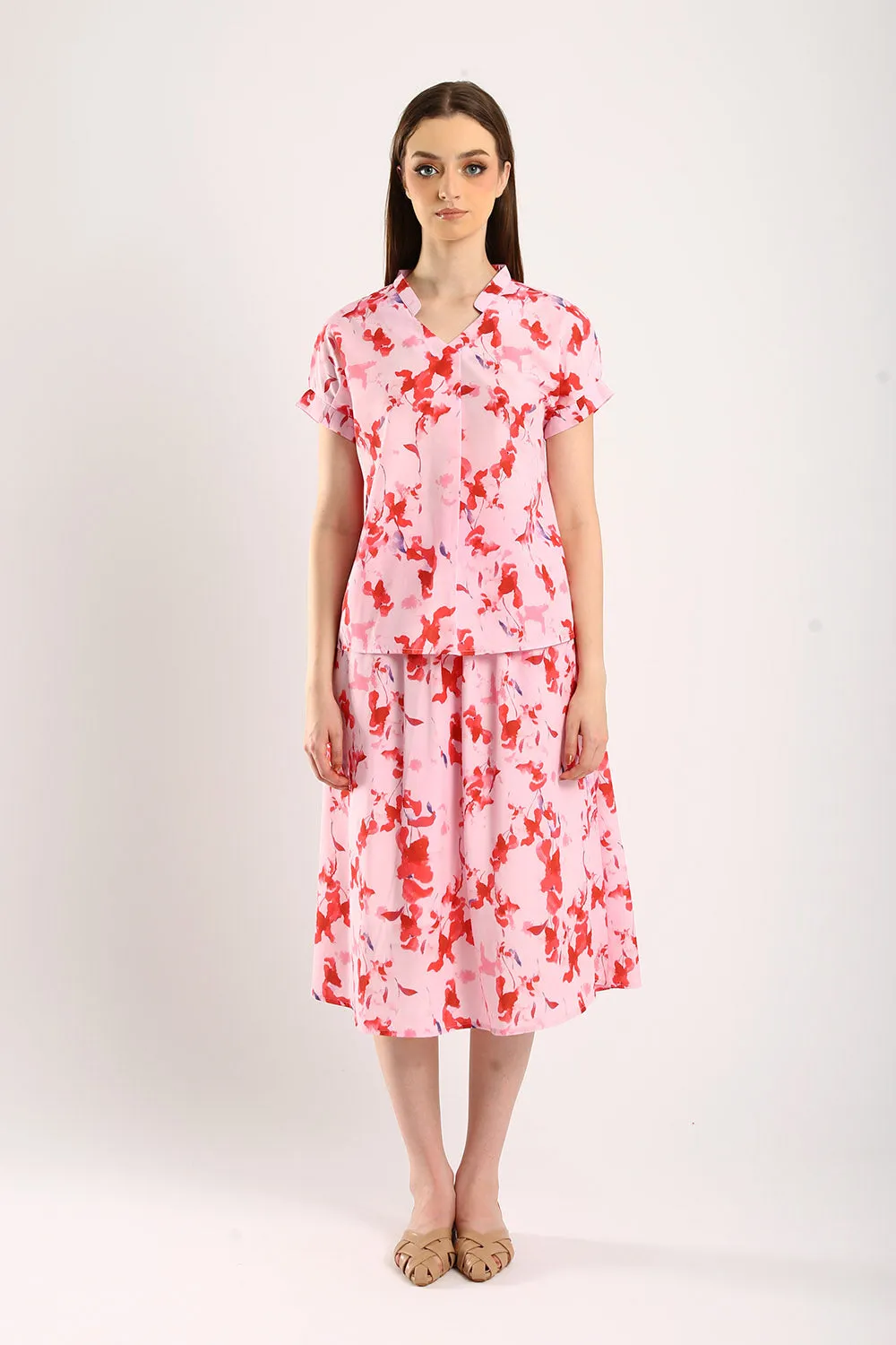 Novi Cotton Linen Blouse in Pink Floral