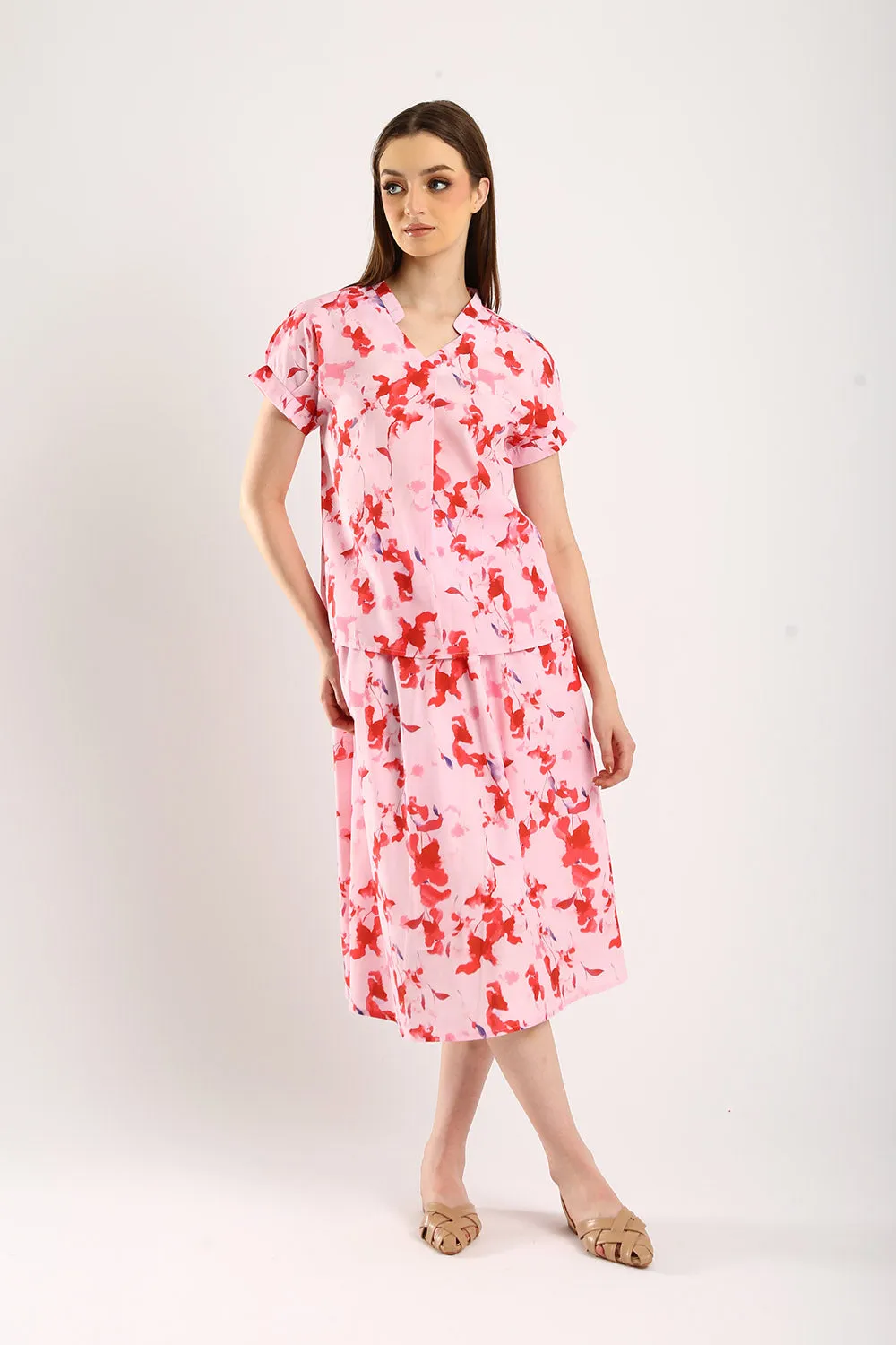 Novi Cotton Linen Blouse in Pink Floral