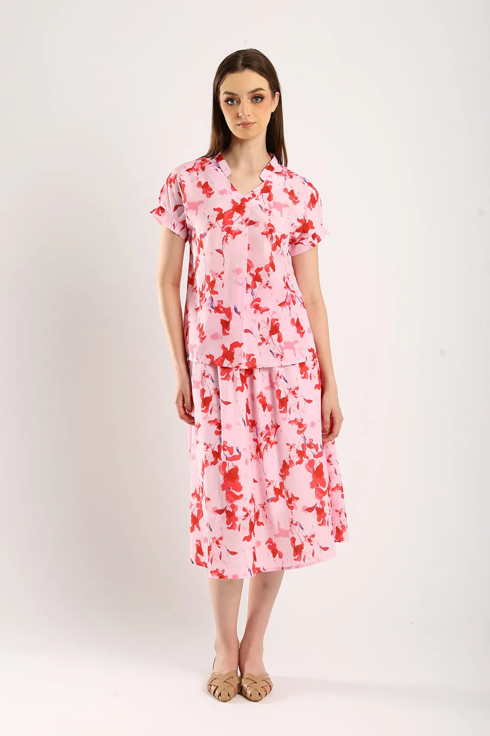 Novi Cotton Linen Blouse in Pink Floral