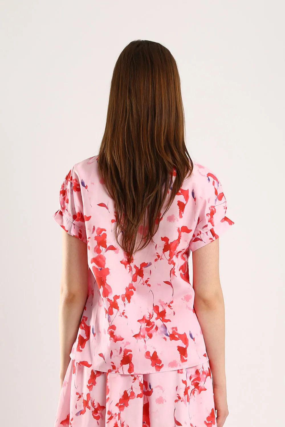 Novi Cotton Linen Blouse in Pink Floral