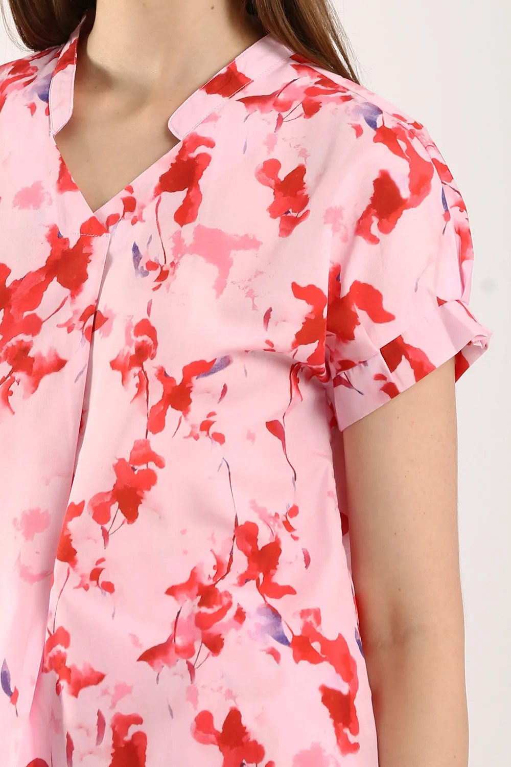 Novi Cotton Linen Blouse in Pink Floral