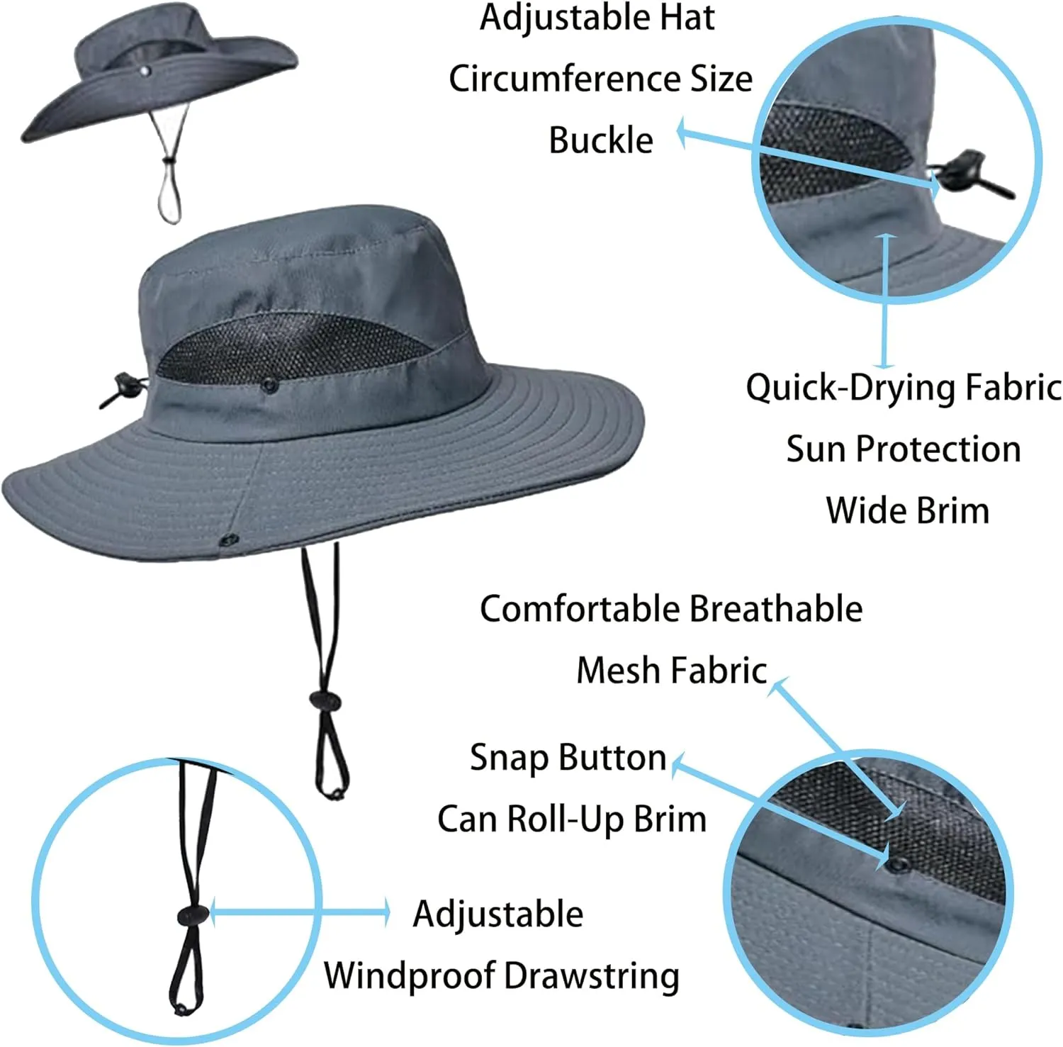 Outdoor Wide-Brim Sun Hat Men Women Sun Protection with Breathable Mesh - Bucket Hat for Fishing, Beach, Hiking, and Travel