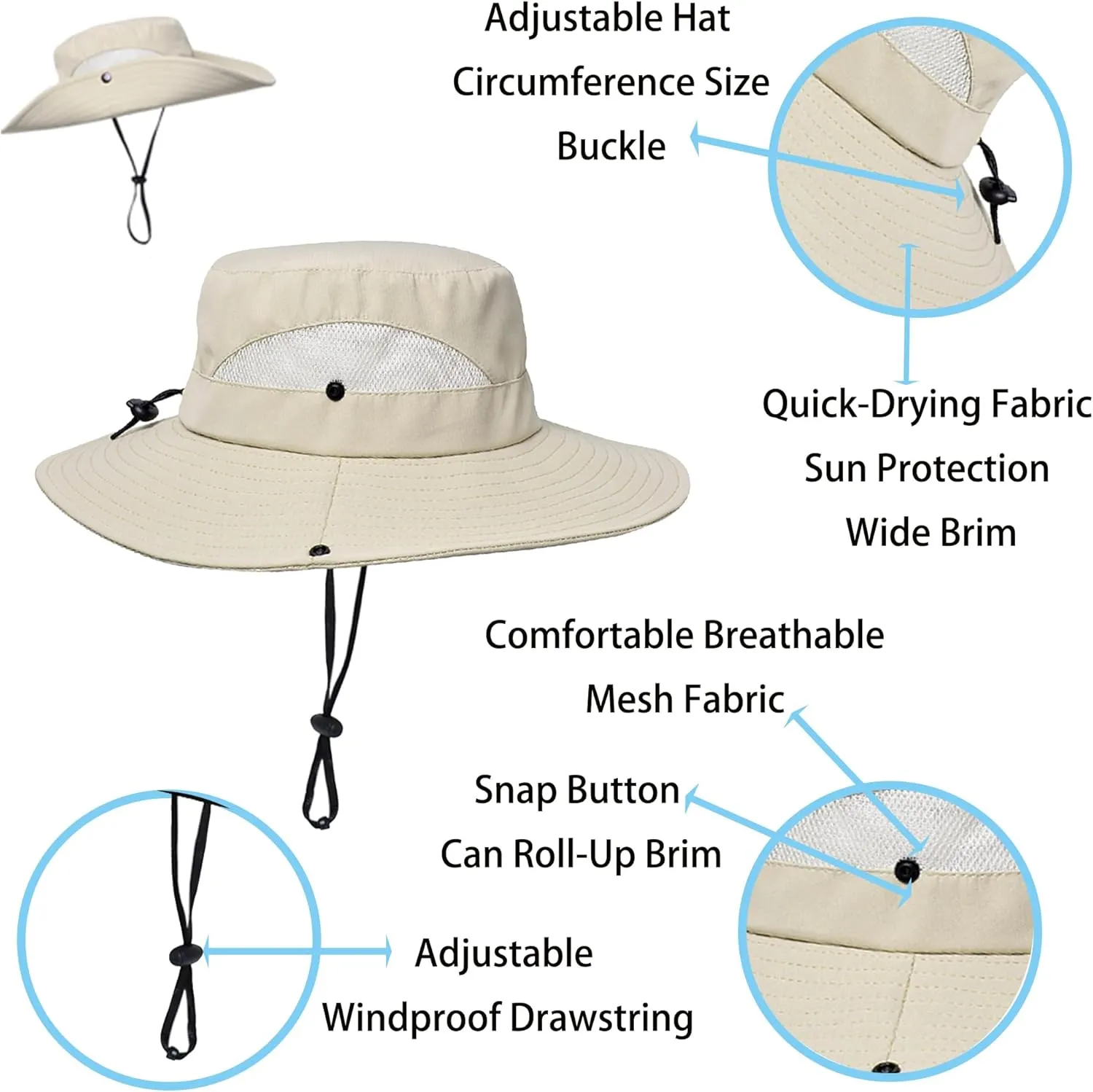 Outdoor Wide-Brim Sun Hat Men Women Sun Protection with Breathable Mesh - Bucket Hat for Fishing, Beach, Hiking, and Travel