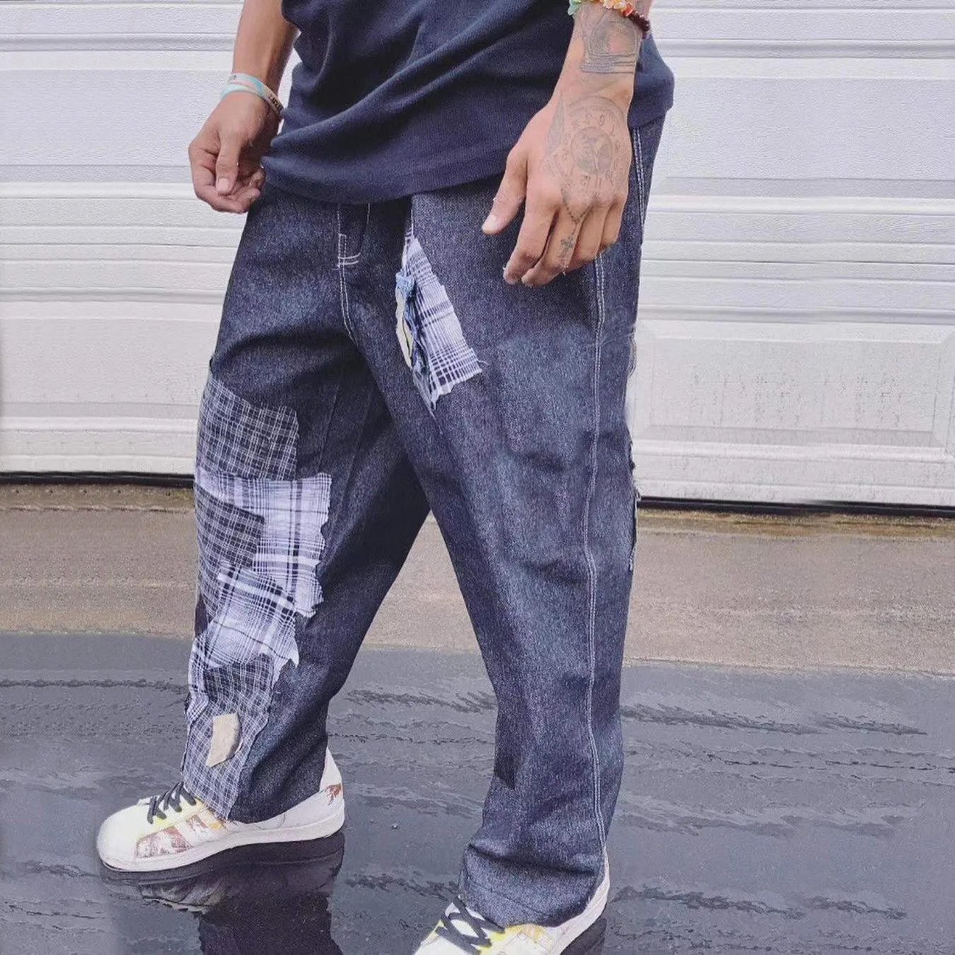 Patch panel casual street jeans