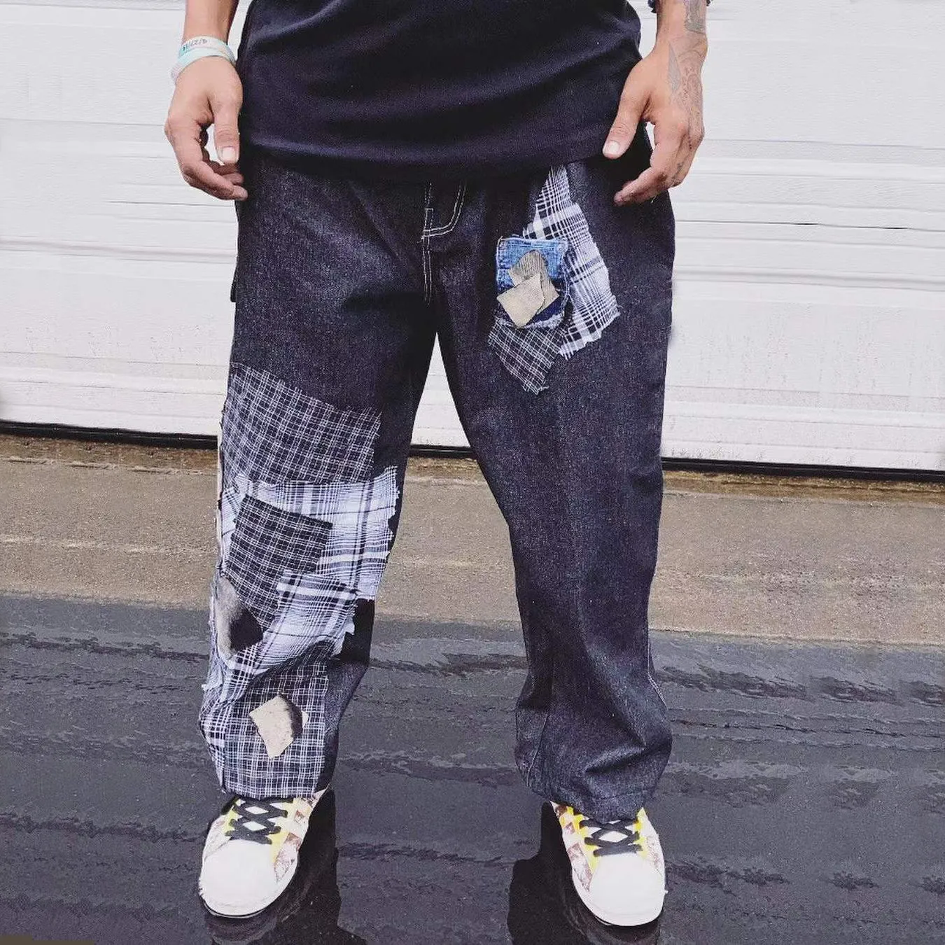 Patch panel casual street jeans