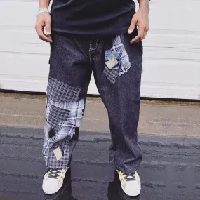 Patch panel casual street jeans