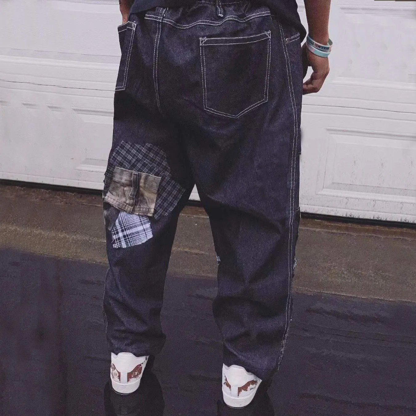 Patch panel casual street jeans