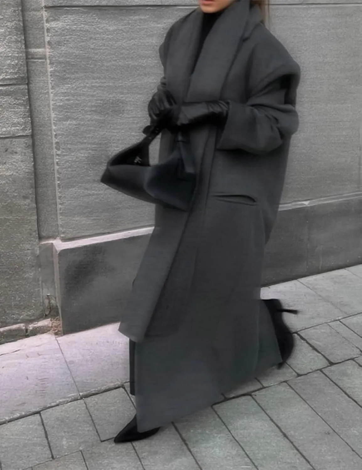 Perbai Women's Elegant Wool Blend Scarf Jacket Notched Lapel Double Breasted Long Trench Coats Overcoat