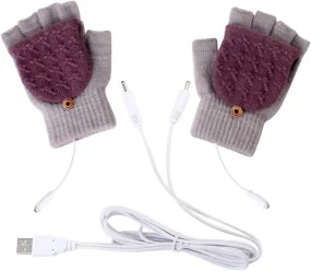 Petyoung Unisex USB Heated Gloves, Winter Full & Half Fingers Warmer Laptop Gloves Mittens for Women Men Girls Boys