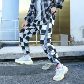 Plaid reflective hip-hop sports casual pants