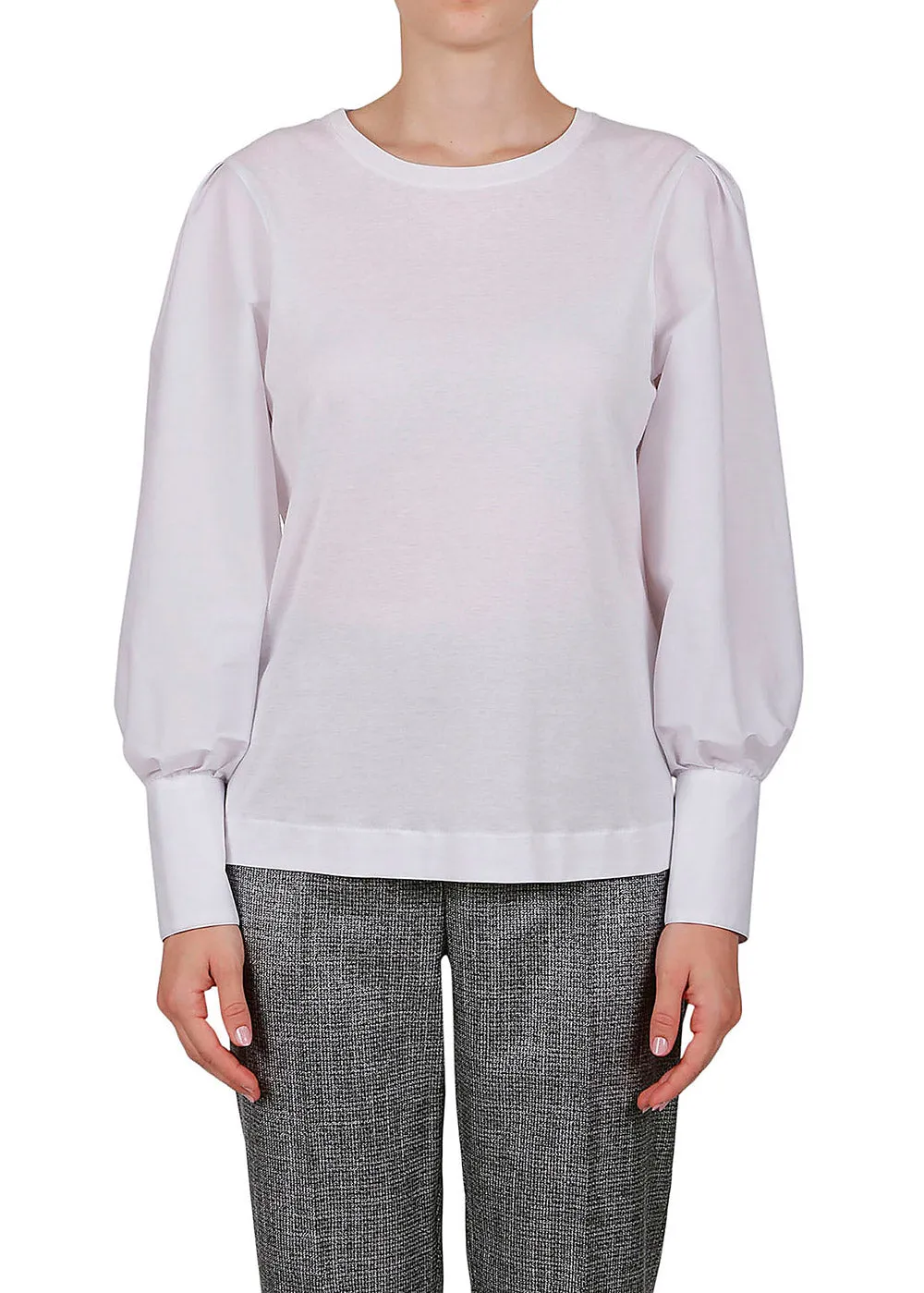 Puffed Sleeve Cotton Blouse - White