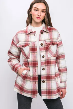 "Raspberry Martini" Pink & Beige Plaid Jacket with Sherpa Lining