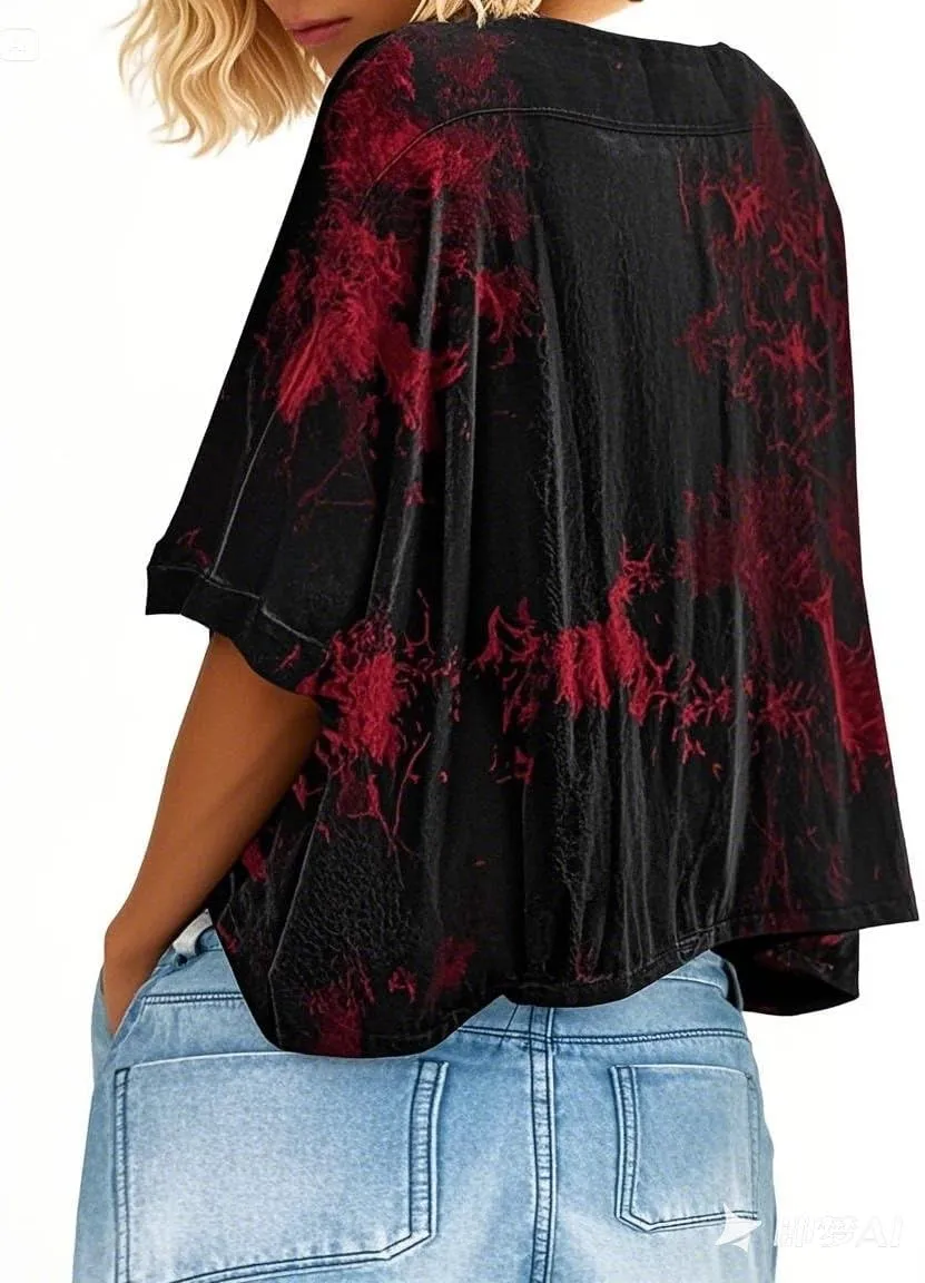 Remidoo Womens Oversized Crop Top Tie Dye Shirt Crewneck Short Sleeve T-Shirt