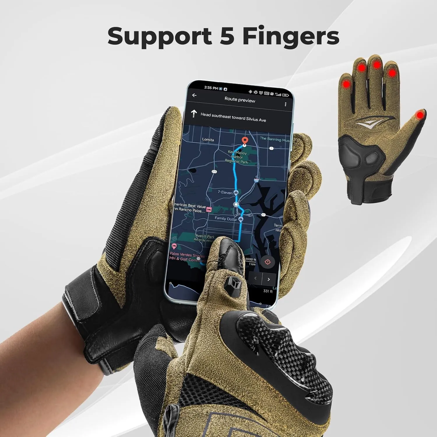 ROCKBROS Motorcycle Gloves for Men Women, Full Finger Motorbike Gloves Touchscreen, Motorcycle Gear with Hard Carbon Fiber Shell for Motorcross Racing Dirt Bike ATV UTV MTB Cycling, Brown