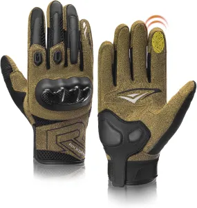 ROCKBROS Motorcycle Gloves for Men Women, Full Finger Motorbike Gloves Touchscreen, Motorcycle Gear with Hard Carbon Fiber Shell for Motorcross Racing Dirt Bike ATV UTV MTB Cycling, Brown