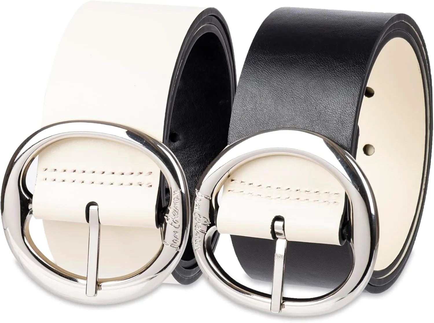 Sam Edelman Women's Two-in-One Reversible Center Bar Buckle Belt, Black Centerbar, Small