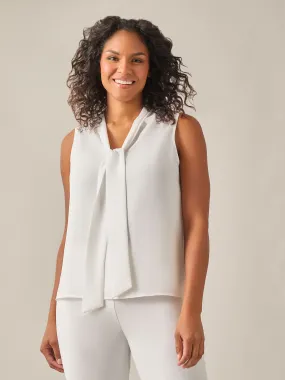 Sleeveless Bow Neck Blouse, White