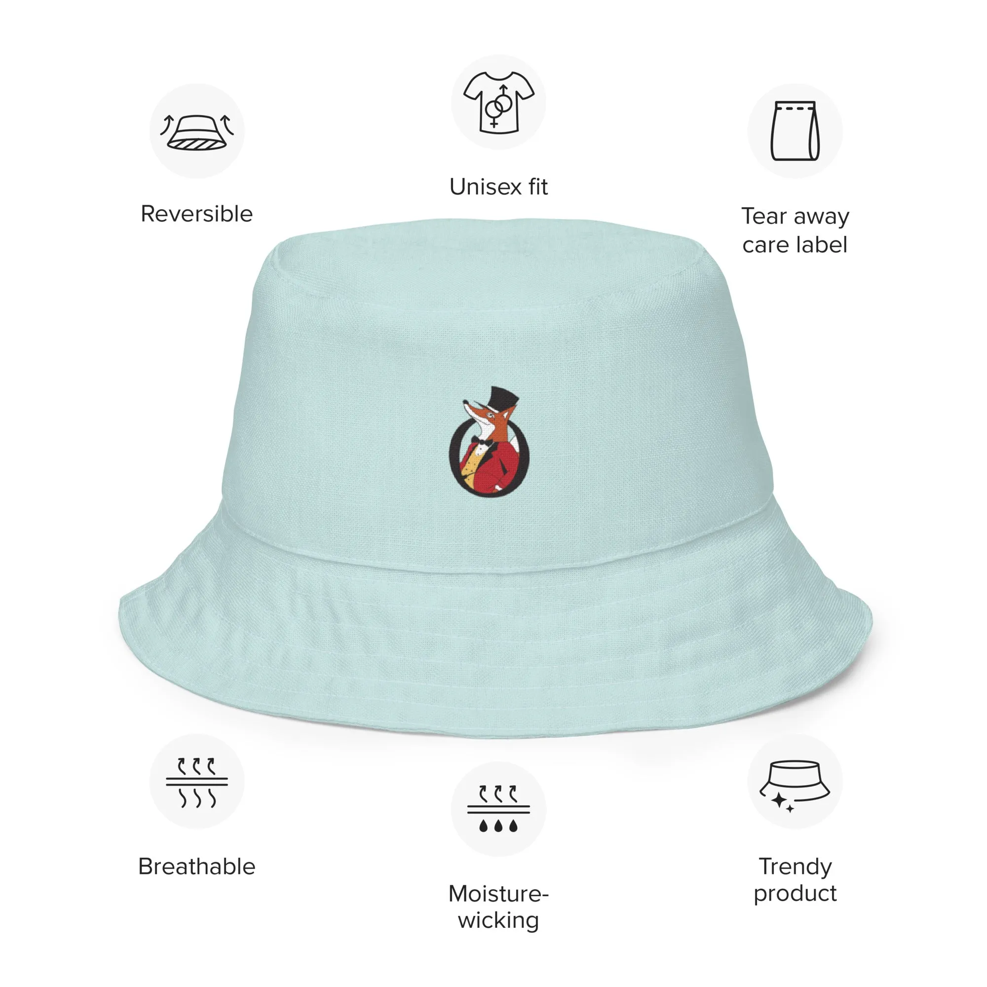 Snooty Fox Art Reversible Bucket Hat - Skylight / White