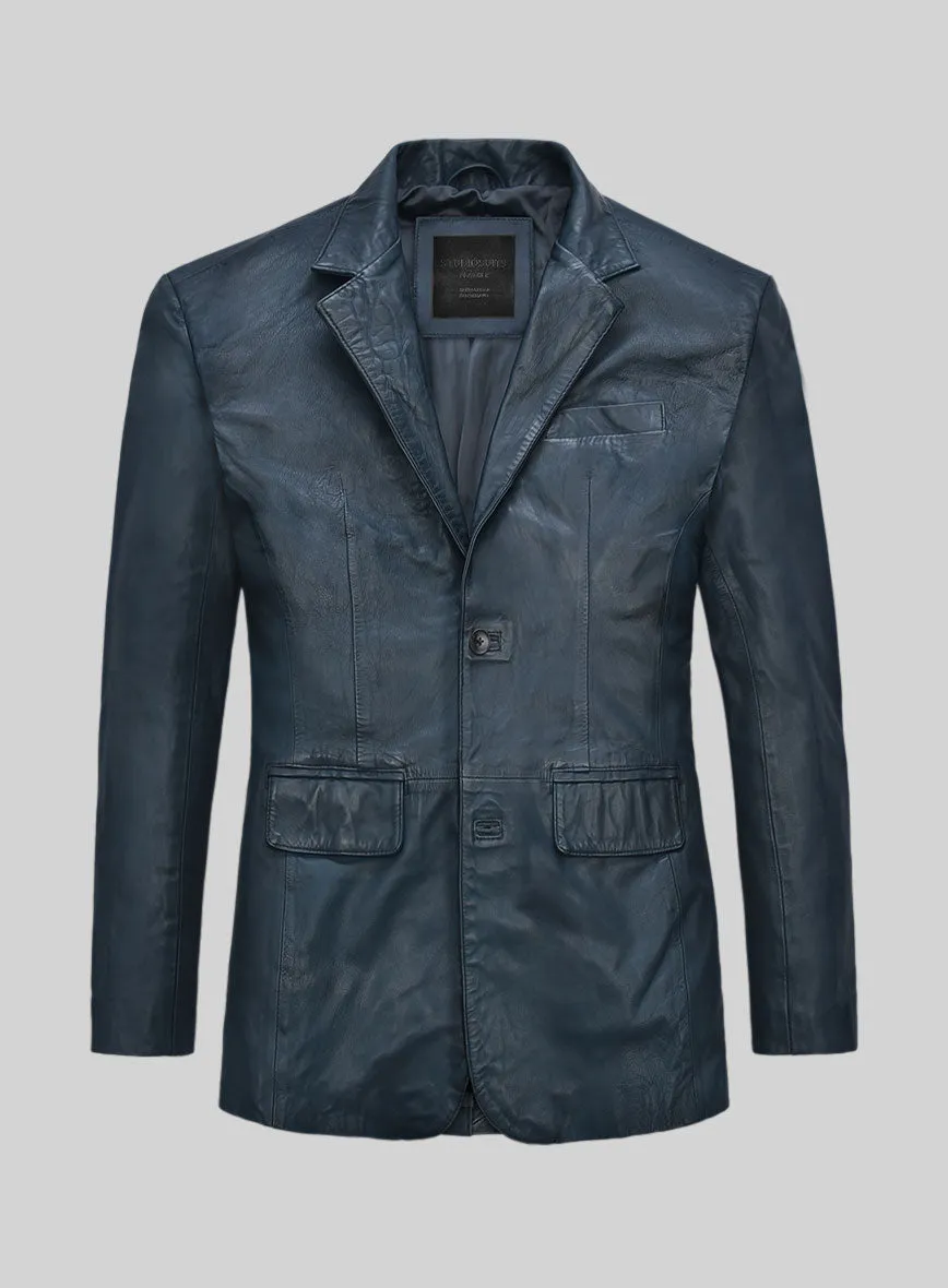 Soft Winsor Blue Washed & Wax Leather Blazer