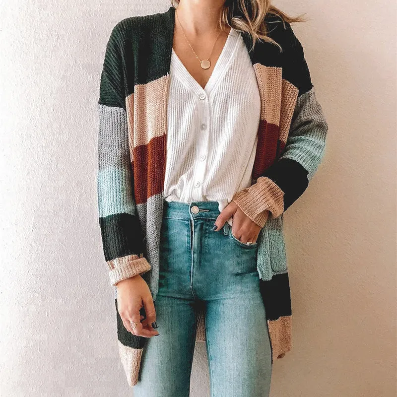 Strip Patchwork Knitted Cardigans