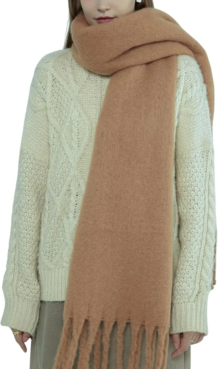 SUNDSGT Big Scarf Coloured Oversized Tassel Soft Fall Winter Thick Scarf Warm Shawl Women