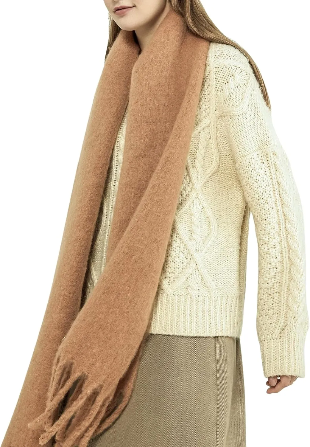 SUNDSGT Big Scarf Coloured Oversized Tassel Soft Fall Winter Thick Scarf Warm Shawl Women