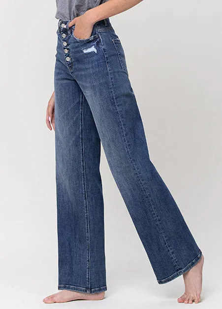 Super High Rise Button Up Wide Leg Jeans
