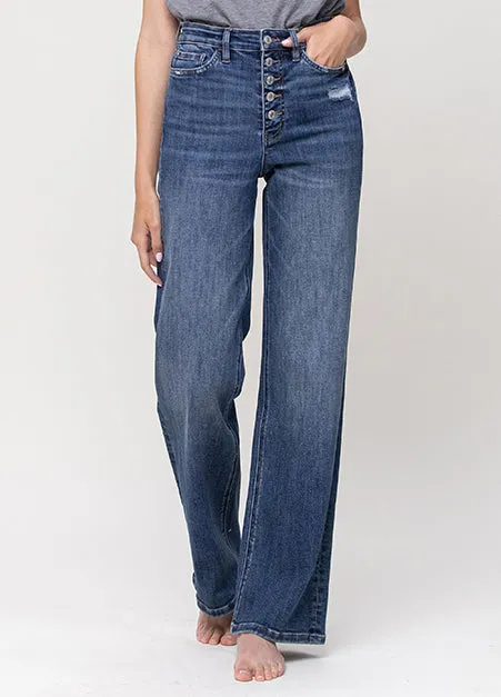 Super High Rise Button Up Wide Leg Jeans