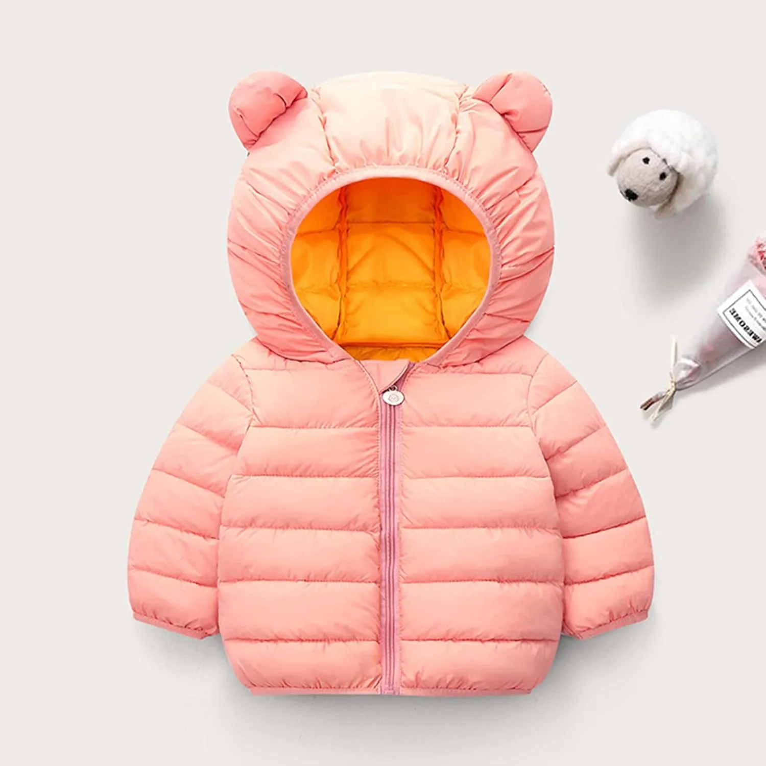 Toddler Puffer Jacket Winter Coat for Kids Bear Ears Hooded Down Jacket Coat Baby Girl Light Windproof Padded Outwear