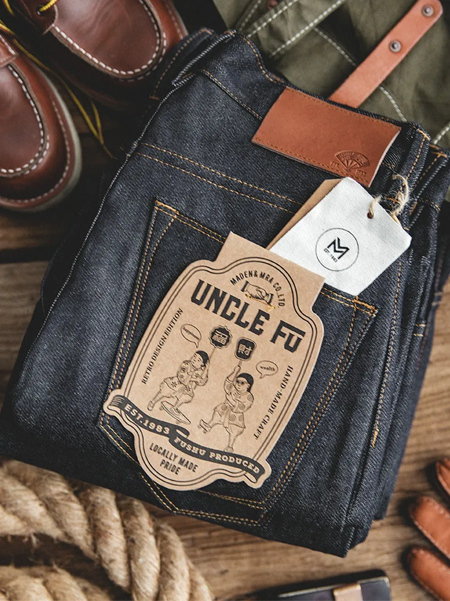 Tooling Retro Casual Pure Denim Straight Heavy Men's Jeans