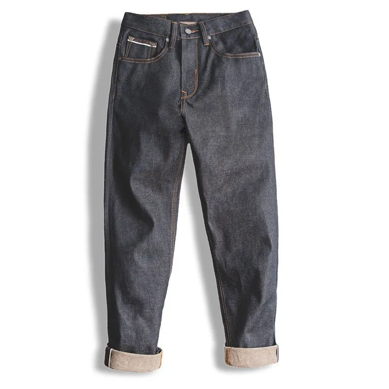 Tooling Retro Casual Pure Denim Straight Heavy Men's Jeans