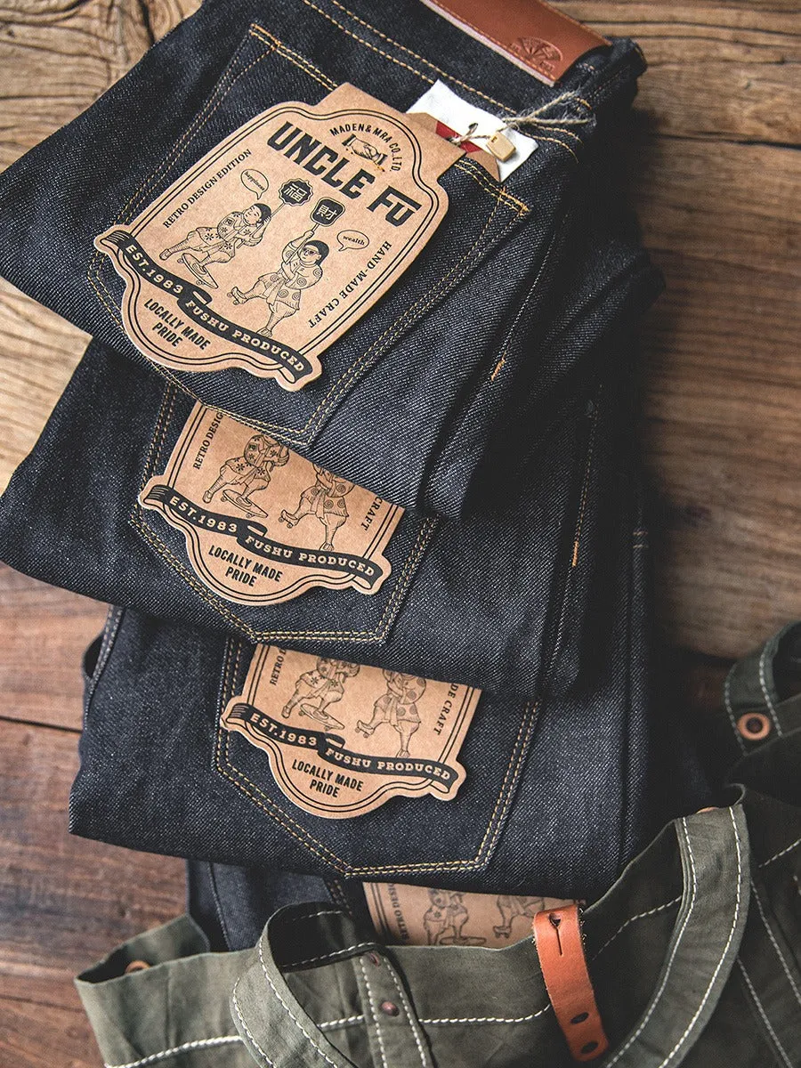 Tooling Retro Casual Pure Denim Straight Heavy Men's Jeans