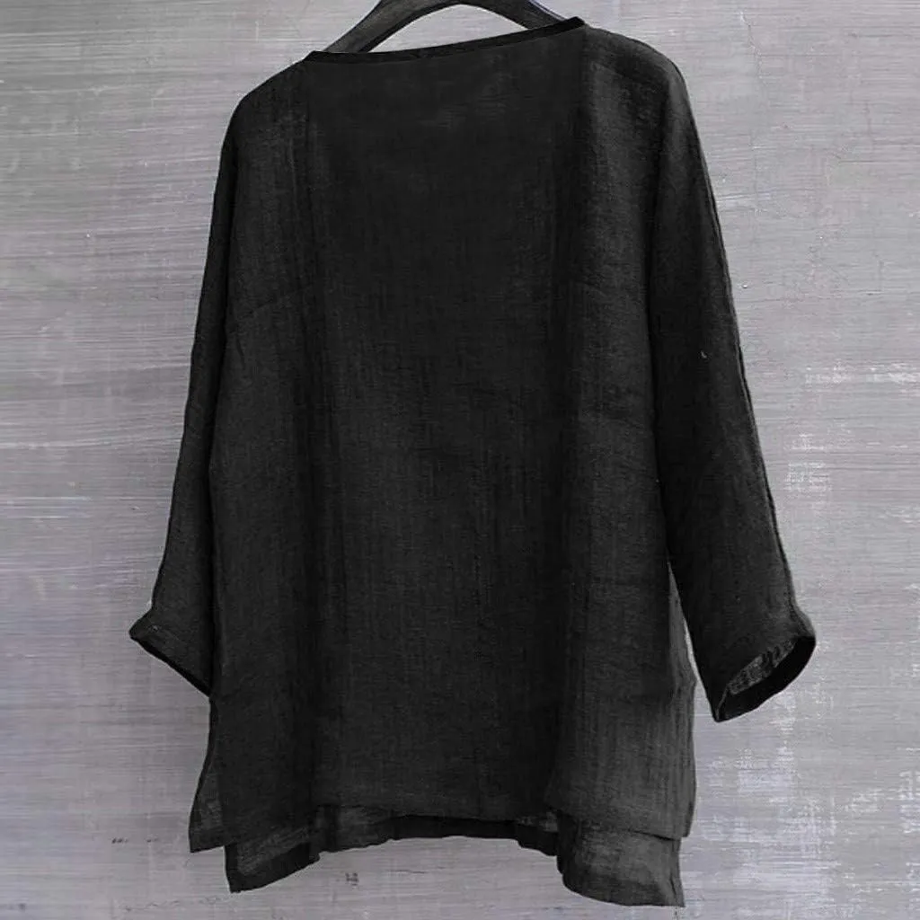 Tops for Men Cotton and Linen Brief Breathable Comfy Solid Color Short Half Long Sleeve Loose Casual T Shirt Blouse