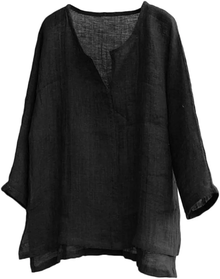 Tops for Men Cotton and Linen Brief Breathable Comfy Solid Color Short Half Long Sleeve Loose Casual T Shirt Blouse