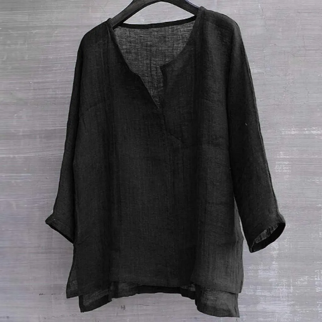 Tops for Men Cotton and Linen Brief Breathable Comfy Solid Color Short Half Long Sleeve Loose Casual T Shirt Blouse