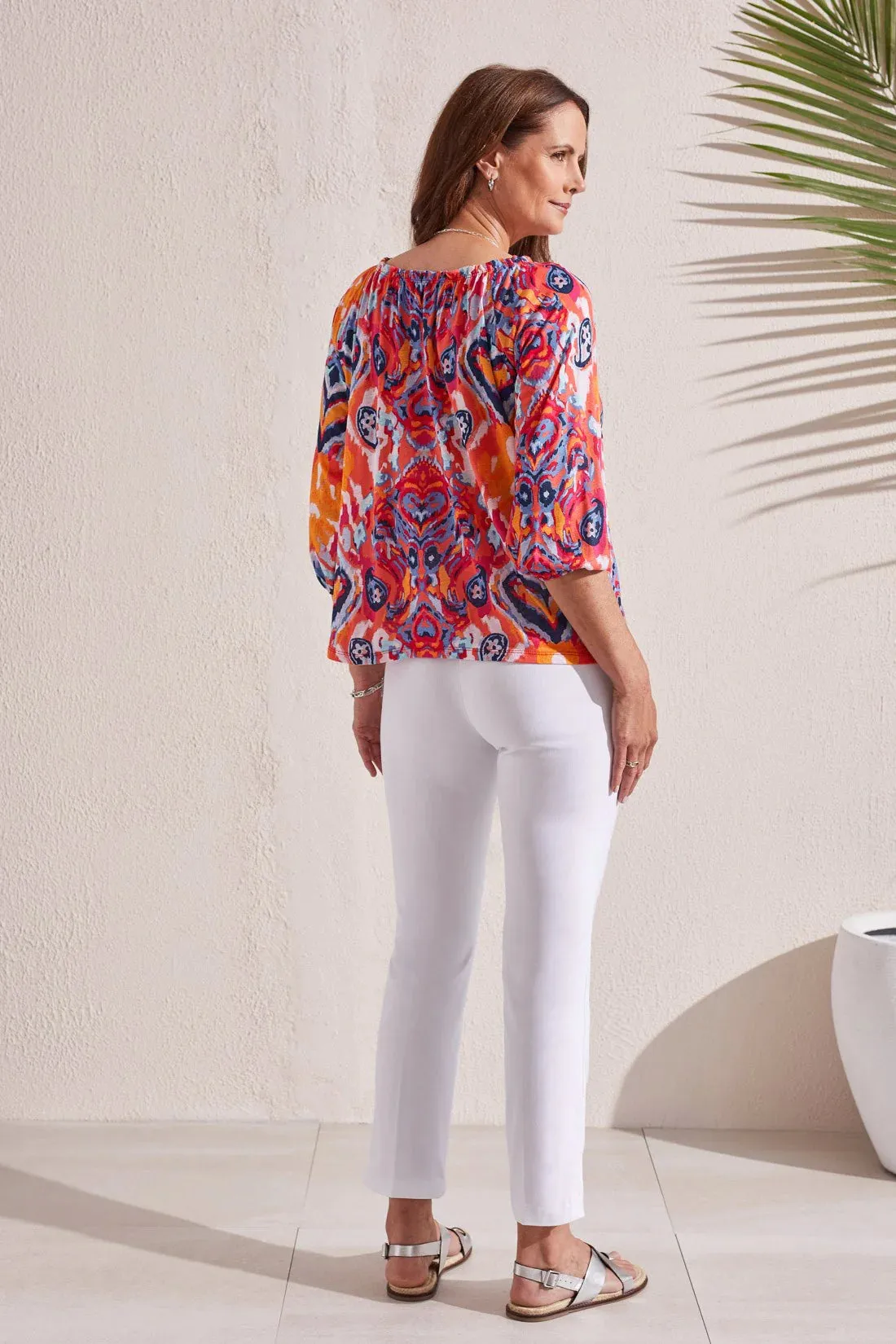 Tribal | Shirred 3/4 Sleeve Peasant Top | Women's