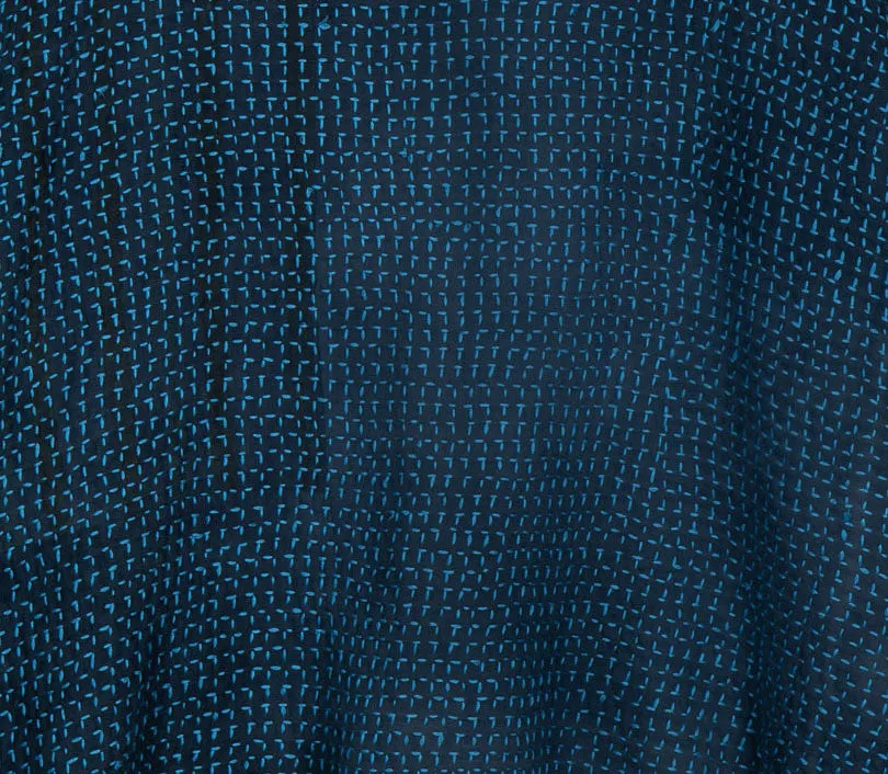 WAFFLE KANTHA DOUBLE COLLAR PONCHO - wf3323-blu -