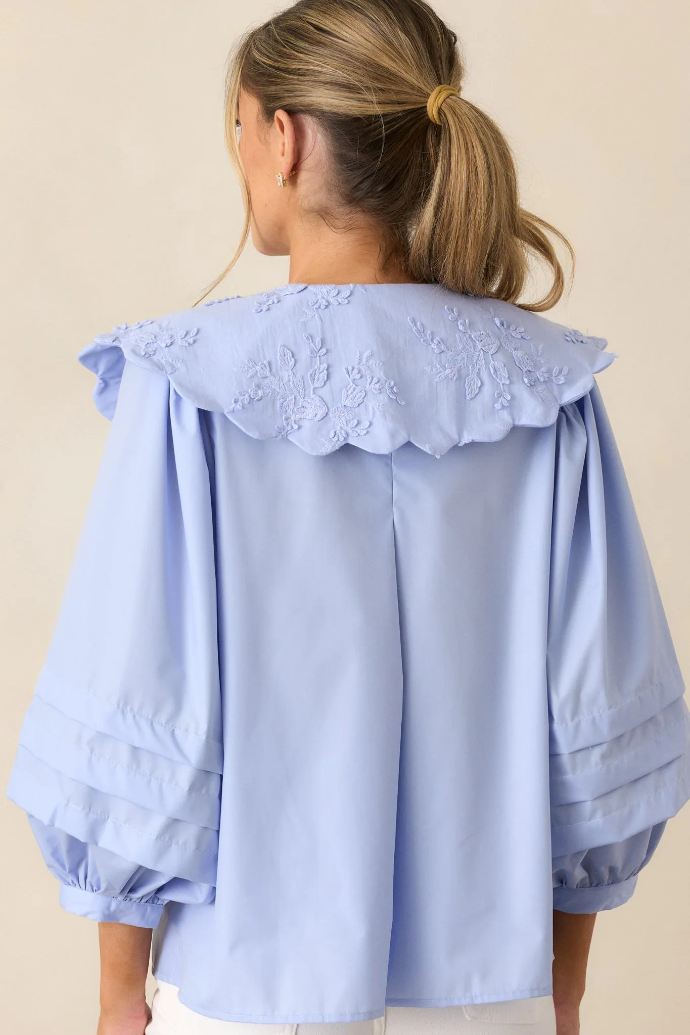 Walk With Me Sky Blue Floral Embroidered Blouse
