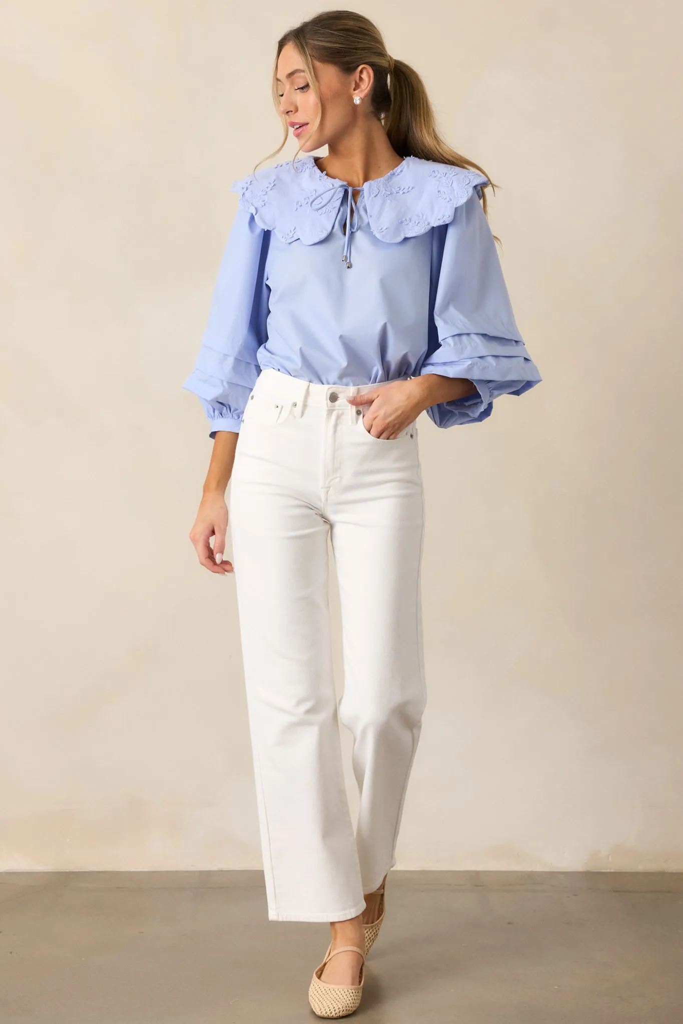 Walk With Me Sky Blue Floral Embroidered Blouse