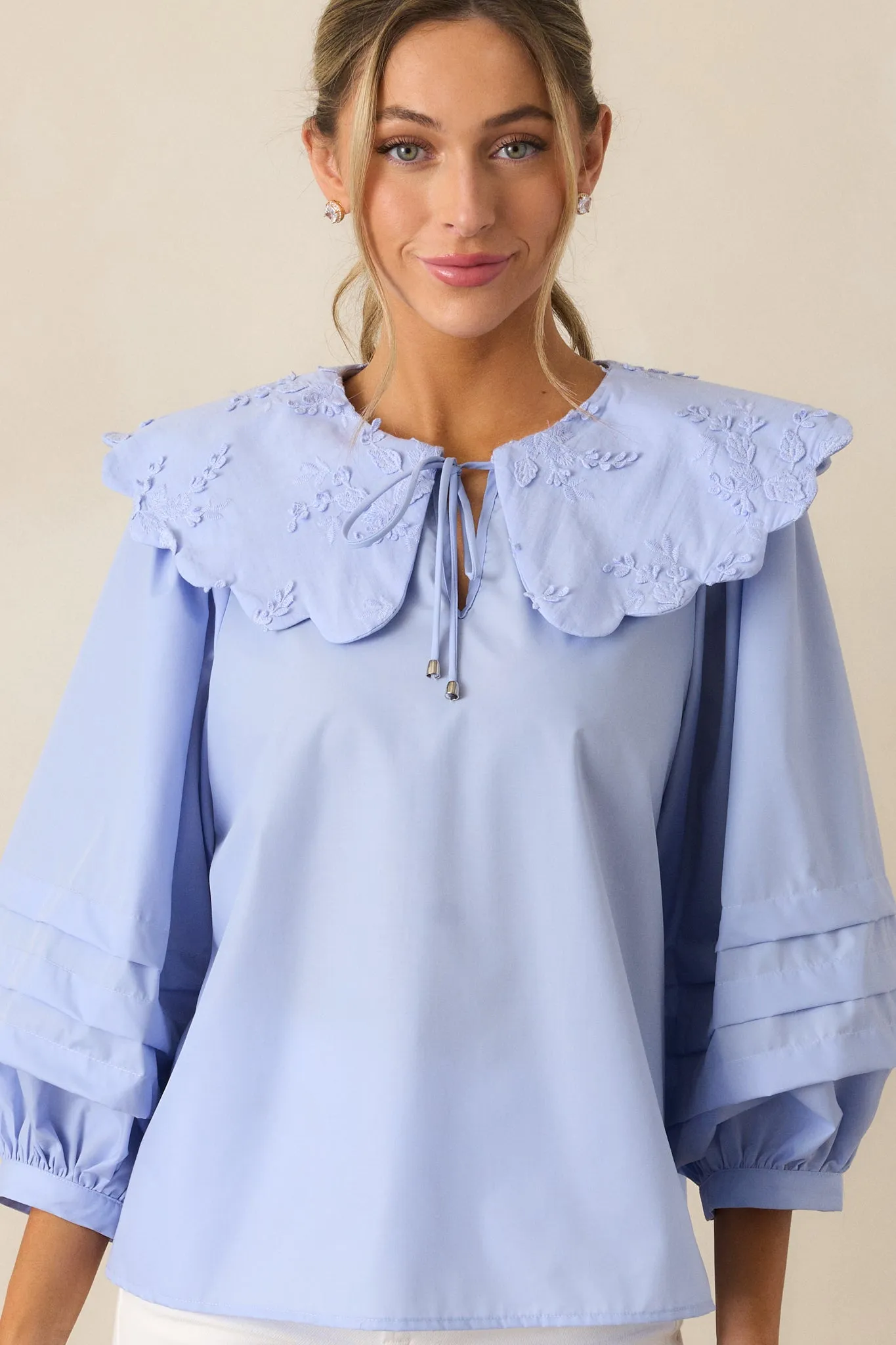 Walk With Me Sky Blue Floral Embroidered Blouse