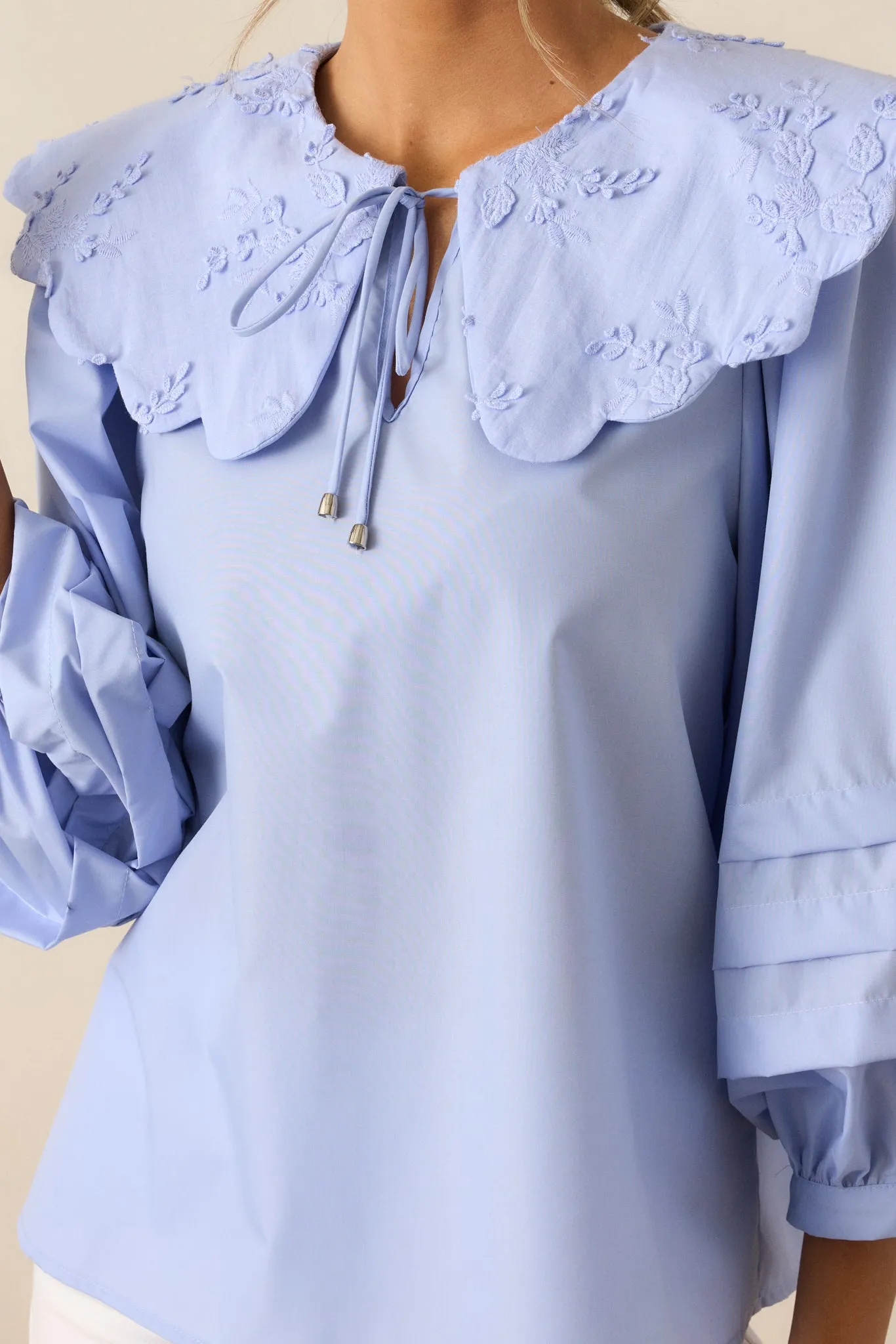 Walk With Me Sky Blue Floral Embroidered Blouse
