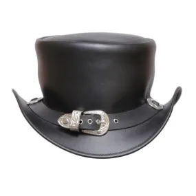 Western Black Leather Top Hat