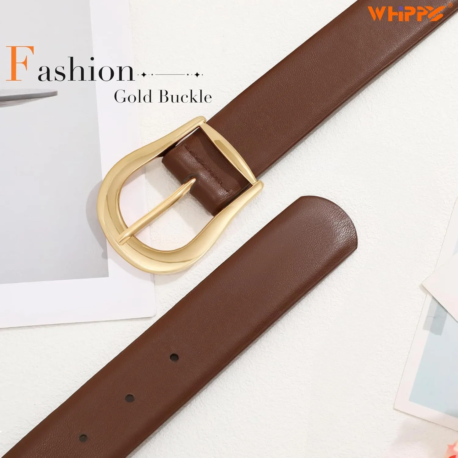 WHIPPY Women's Leather Belt for Jeans Pants Dresses Casual Fashion Waist Belt with Gold Buckle