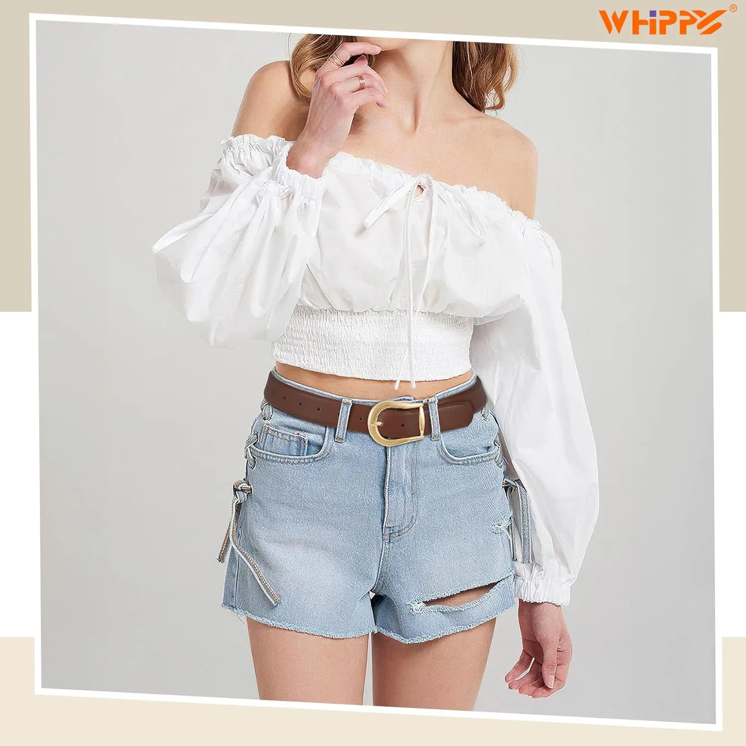 WHIPPY Women's Leather Belt for Jeans Pants Dresses Casual Fashion Waist Belt with Gold Buckle