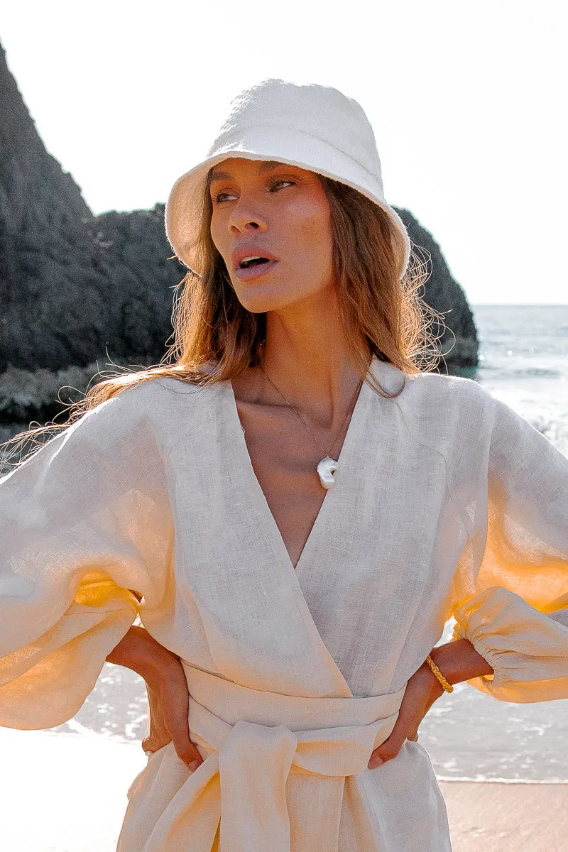 White  Jacquard Terry Towelling Bucket Hat