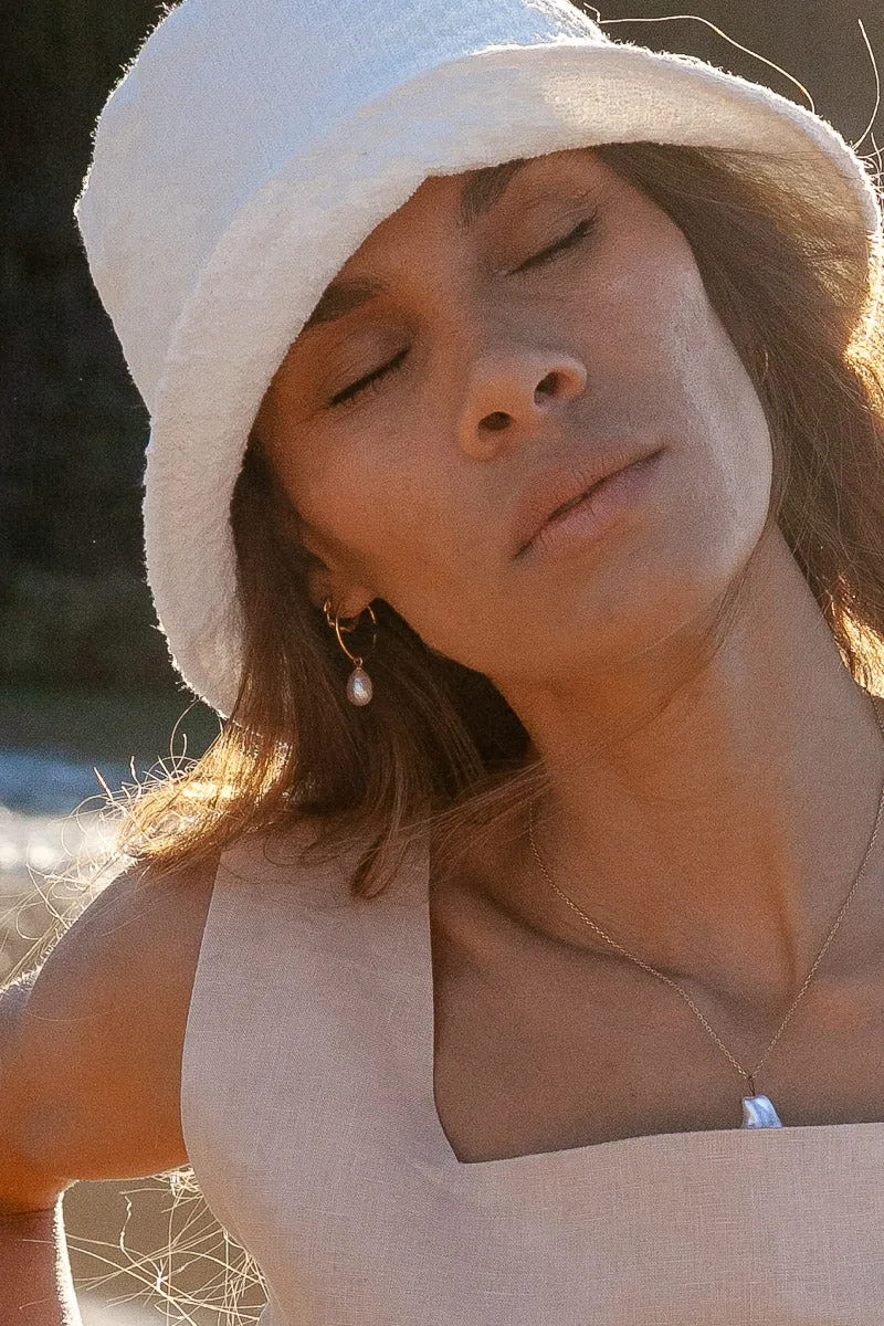 White  Jacquard Terry Towelling Bucket Hat