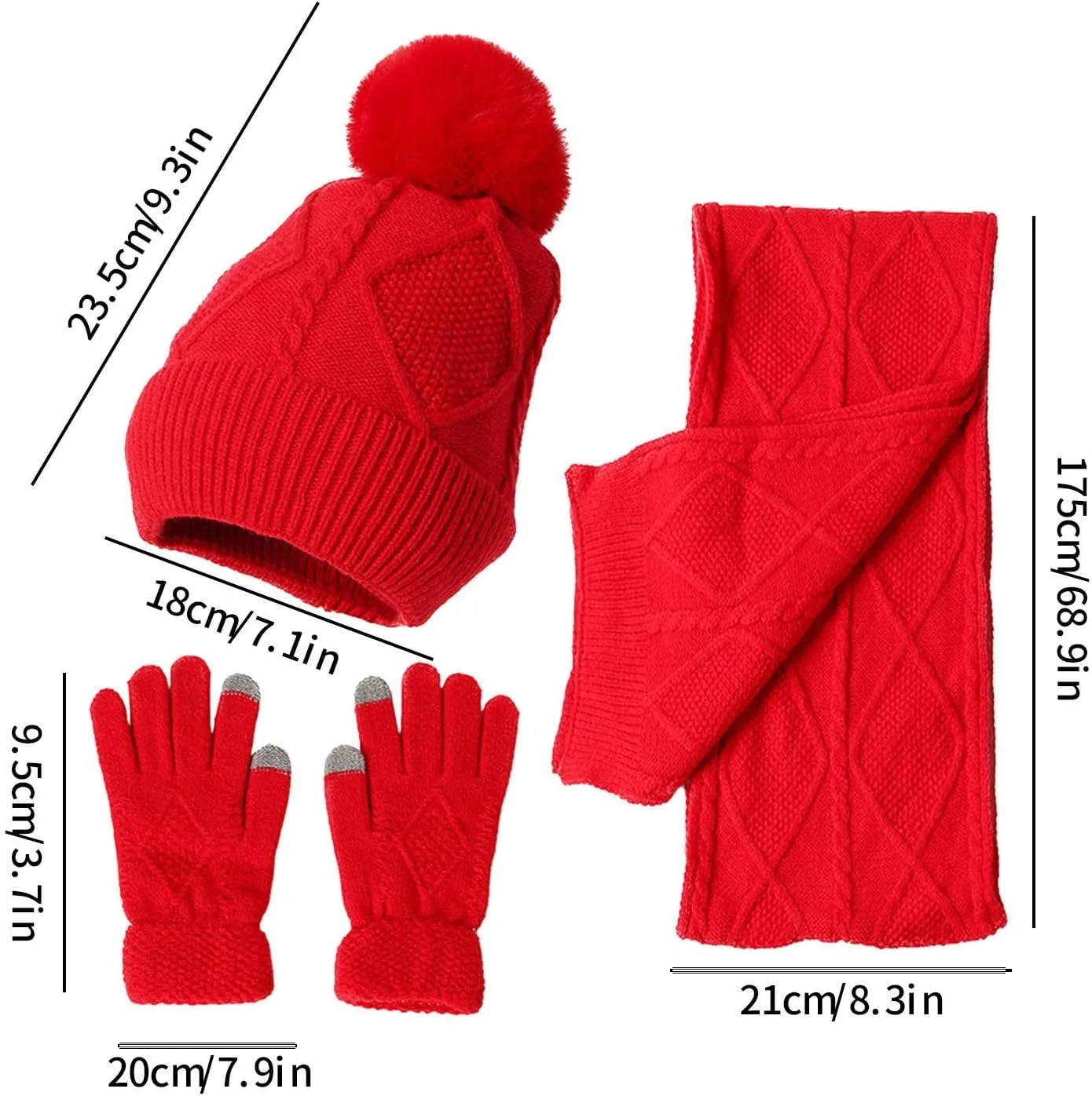 Winter Beanie Hat Scarf Gloves,Women Warm Hoodie Knit Hat Long Scarf Neck Warmer Touchscreen Gloves Set Gifts