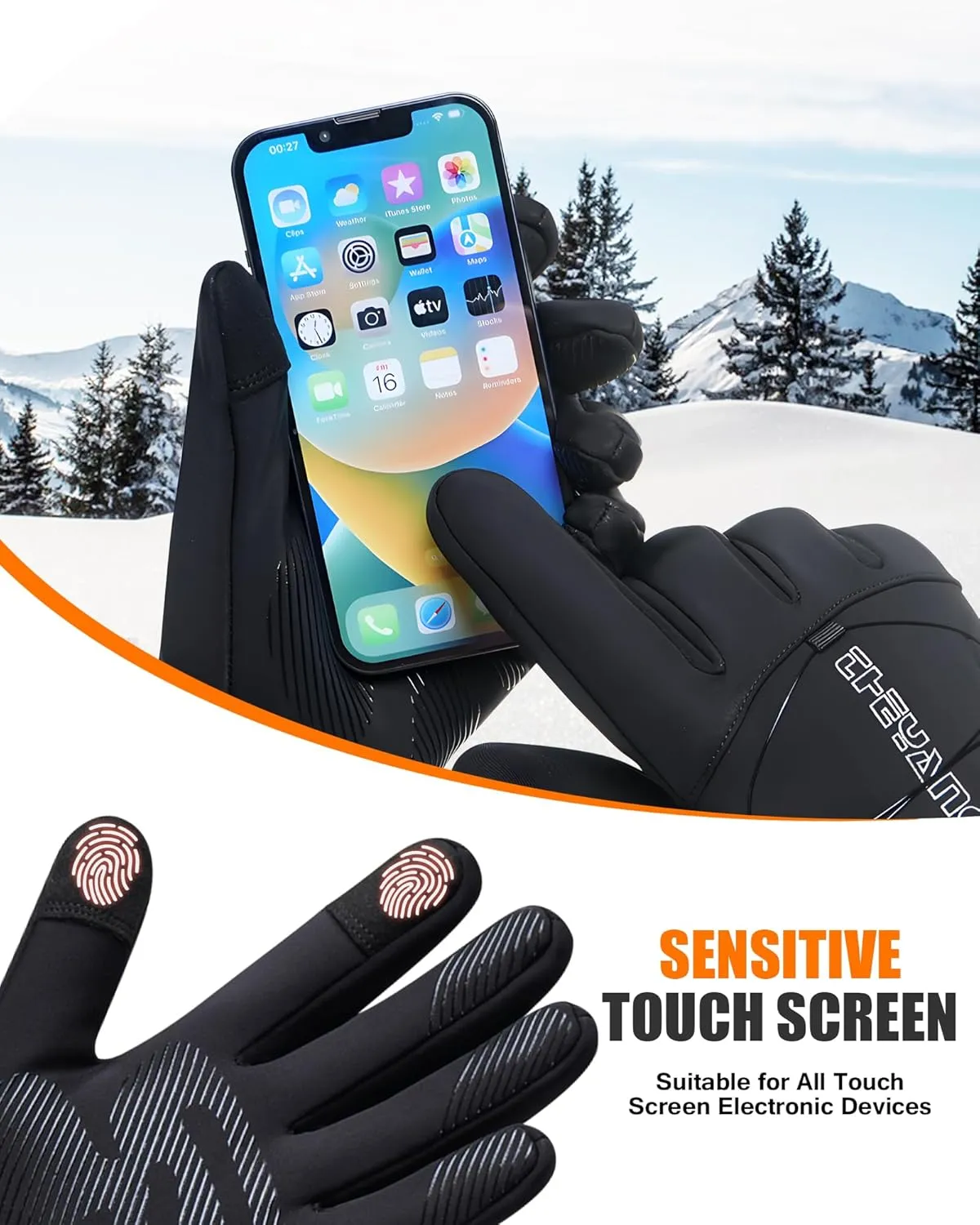 Winter Gloves for Men Women, Extended Wrist Cuff Thermal Gloves Men