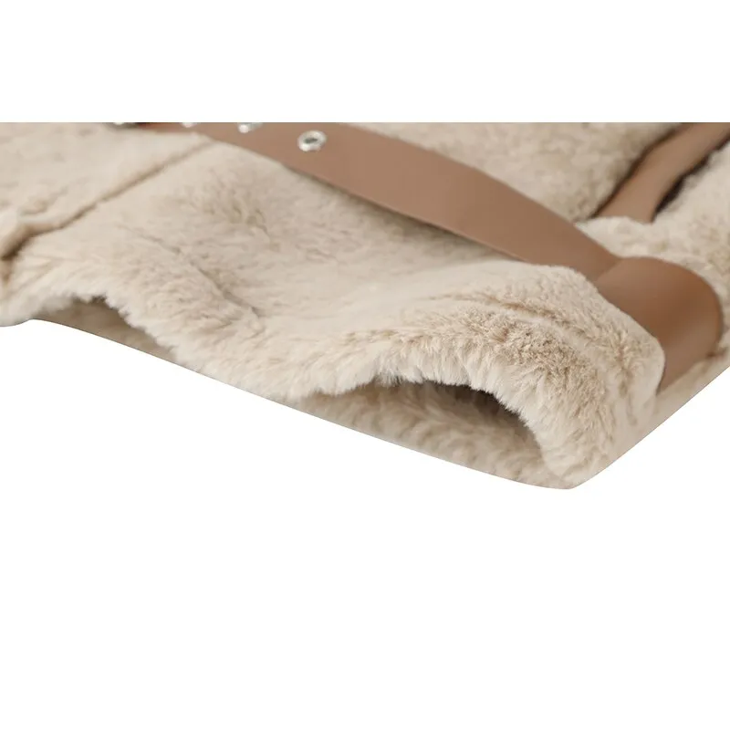 Winter New Woman Chic Overcoat Leather Lambs Wool Fashion Winter Jacket